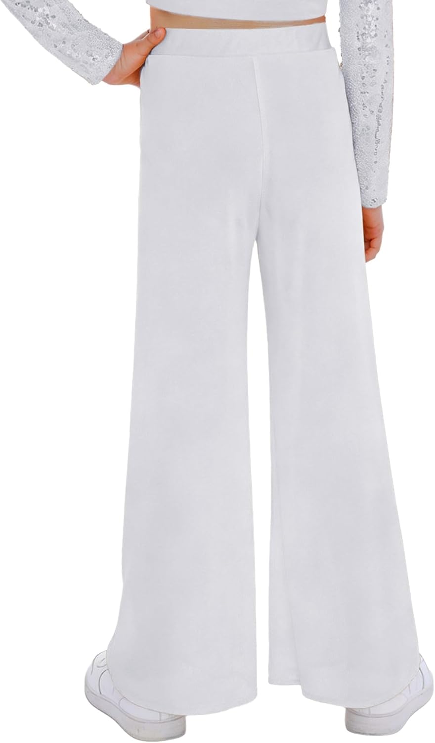 Kids Girls Liturgical Praise Dance Pants Solid Color High Waist Flowy Mesh Lyrical Dance Pants