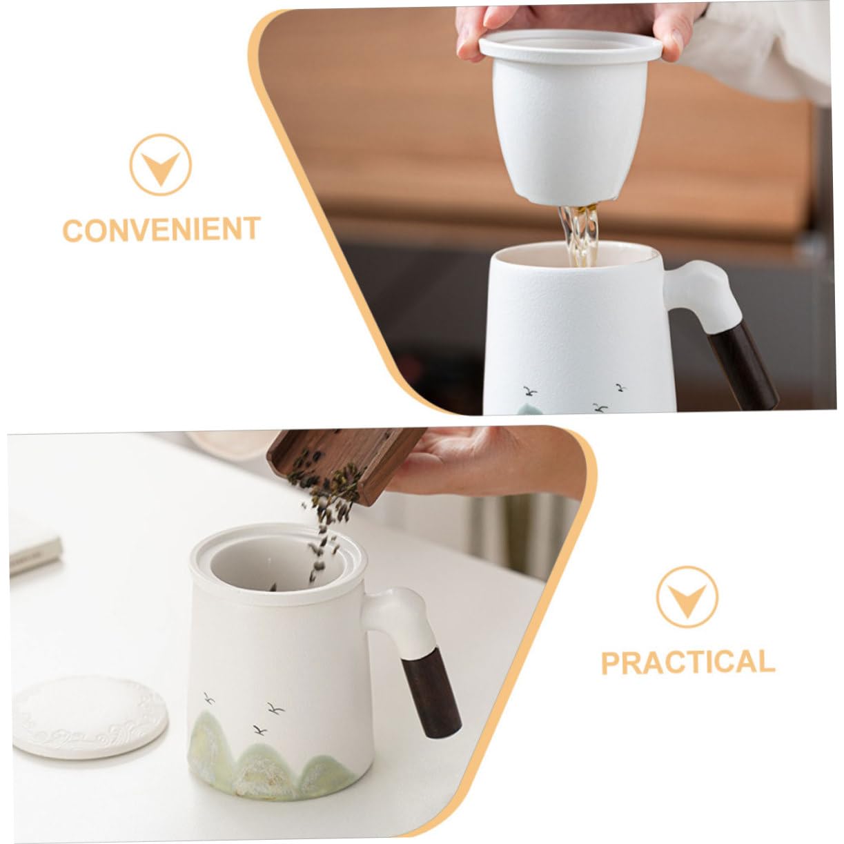 PRETYZOOM Tasse à Thé Grosse Tasse à Café en Céramique pour Infusion avec Infuseur et Couvercle en Bois avec Filtre Intégré pour Bureau et Maison