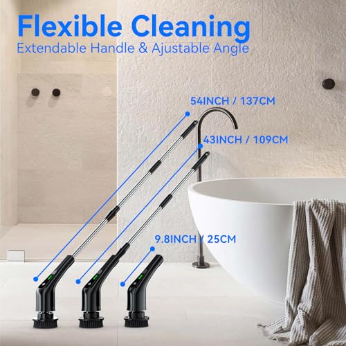 Image of Electric Spin Scrubber,Bathroom Cleaning Brush with Long Handle 8 Replaceable Brush Heads, 2 Adjustable Speeds, Cordless Power Cleaning Brushes for Bathtub Grout Tile Floor