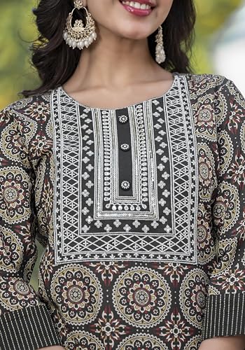 Image of MIRCHI FASHION Women's Straight Fit Pure Cotton Embellished Floral Printed Kurta Set with Dupatta and Trouser