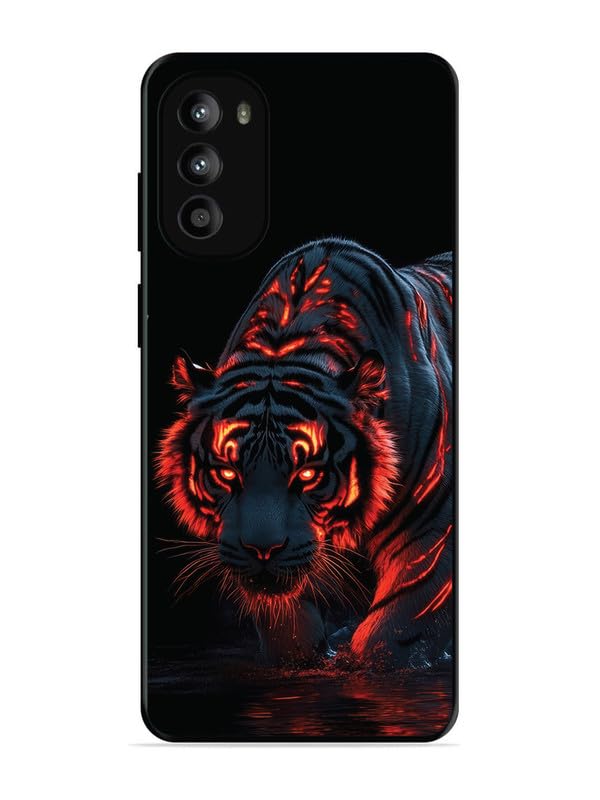 Leeon Printed Case Compatible with Motorola Moto G62 5G | HD Print Design of Tiger Fier Art | Metal Back + Soft TPU Edges | 360° Full Protection Case