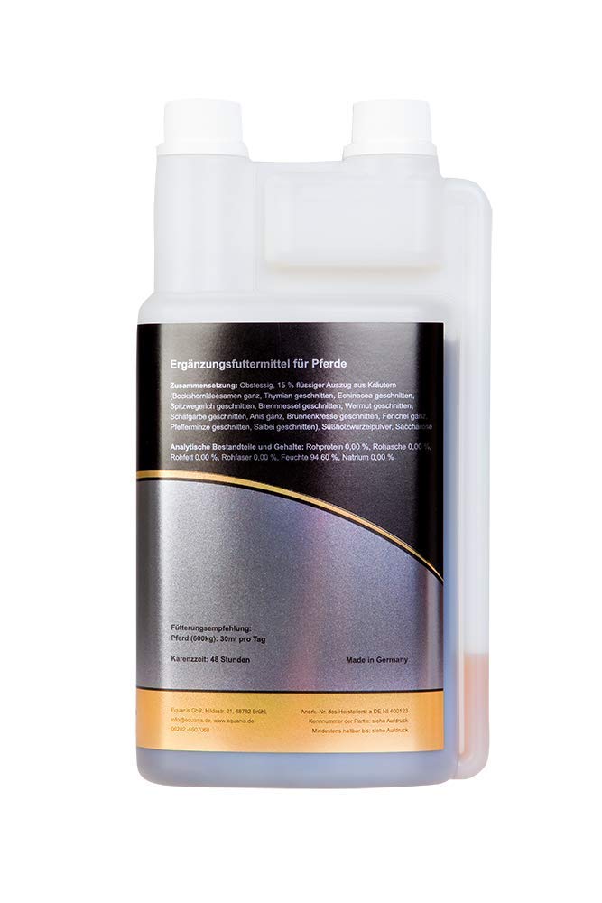 Equanis BronchoActive para Caballos | 1 l | Alimento suplementario para Caballos | Contiene Ingredientes Activos de Hierbas para la Tos y Hierbas bronquiales