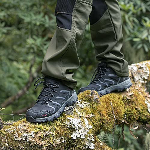 NORTIV 8 Moški zunanji čevlji, pohodniški čevlji, pohodniški čevlji za pohodništvo, nepremočljivi srednji plezalni čevlji, gorniški pohodniški čevlji serije Armadillo, velikost 45, črna/temno/siva, 160448_M-E