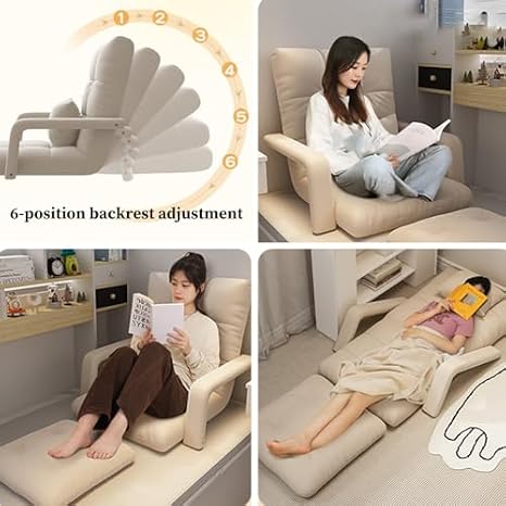 Floor Chair Floor chair with backrest, foldable, 6-position lazy sofa, meditation chair, window chair, floor chair for adults with armrests and cushions, comfortable chair for bedrooms (/Gray, with fo