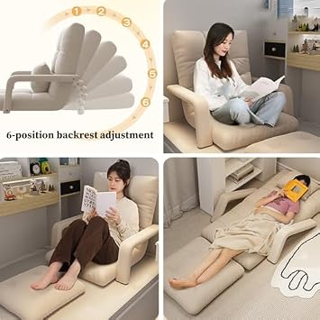 Floor Chair Floor chair with backrest, foldable, 6-position lazy sofa, meditation chair, window chair, floor chair for adults with armrests and cushions, comfortable chair for bedrooms (/Gray, with fo