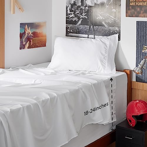 Bedsure Twin Xl Sheets Dorm Bedding, Soft Breathable Extra Long Twin Sheets, Moisture Wicking Bedding Sheets & Pillowcases, Extra Deep Pocket Mattress Sheets Fits Up To 24" Thick, White #TOP1
