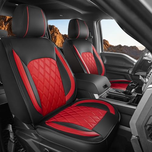 LINGVIDO Truck Seat Covers for 2009-2025 Ram 1500 2500 3500 Crew Cab (60/40 Split Bench Rear ONLY), Waterproof Faux Leather Seat Covers for Trucks, Full Set Front & Flat Rear, Black & Red by LINGVIDO - Used condition - US$161.66