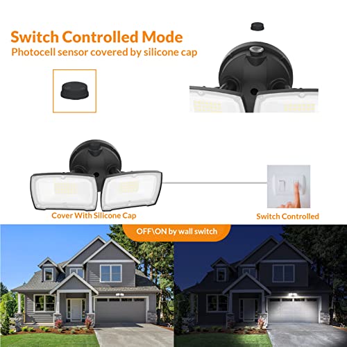 Image of LEPOWER 2 Pack LED Security Light Dusk to Dawn Outdoor Flood Light Fixture with 2 Adjustable Heads, 3000LM /28W, 5500K, IP65 Waterproof Exterior Flood Lights for Garage, Backyard (Black)
