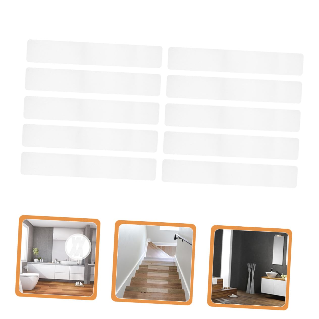 Cintas Antideslizantes Transparentes para Suelo, 10 Piezas de 15x61 Cm, Material Peva Resistente al Desgaste, Tiras de Seguridad para Duchas, Bañeras y Escaleras, Adhesivas