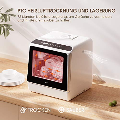 HAVA Draagbare mini-vaatwasser, compacte vaatwasser, 6 programma's, mini-tafelvaatwasser, 5 liter water nodig, droogfunctie en licht voor woningen, slaapzalen en campers - Image 3