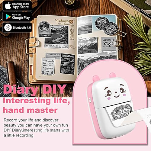 Image of Mini Bluetooth Thermal Printer Kids and Adults - Portable Inkless Pocket Label Printer - Wireless Receipt & Photo Printer with Roll Paper and Stickers for Study Notes & Banner (Starter Pack)