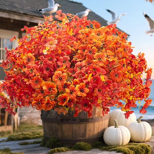 Grunyia 20 Bundles UV Resistant Artificial Fall Flowers Outdoor -