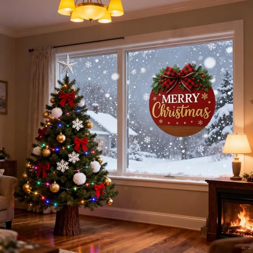 Image of Merry Christmas Wreaths for Front Door - Welcome Door Hanger Sign with Bow, Greenery & Red Berries, for Holiday Rustic Farmhouse Outdoor Wall Windows Decor (Merry Christmas Wreaths)