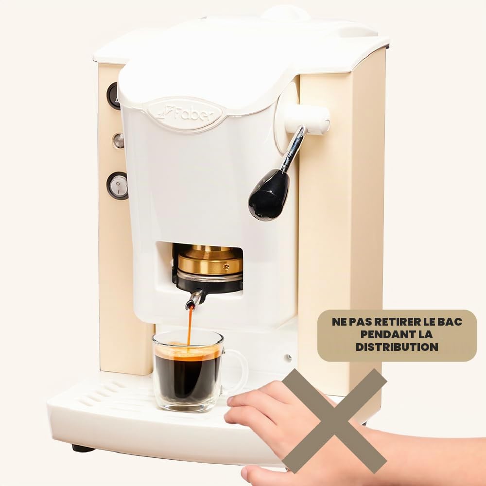 FABER COFFEE MACHINES | Modèle de fente Plast | Machine à café à dosettes ese 44mm | Couleur ivoire plastique Blanc | Pressacialda en laiton