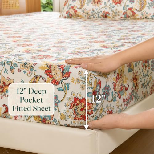 Image of FADFAY Twin XL Sheets Set 4 Piece Paisley College Bedding 100% Egyptian Cotton Dorm Room Bedding, Soft Cooling Breathable Dorm Sheets Extra Long with Deep Pocket Luxury Hotel Quality for All Seasons