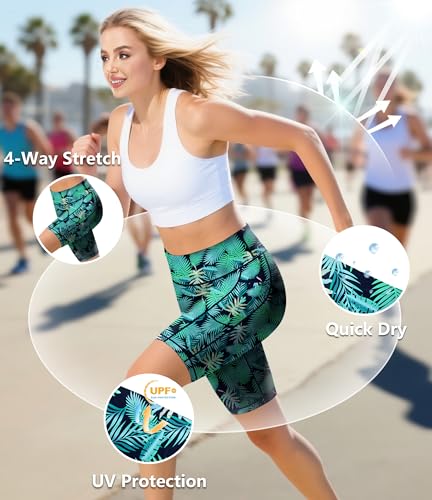 Image of AOBUTE Womens 9 inch /10 inch /11 inch Long Swim Board Shorts High Waisted UPF 50+ Biker Shorts with Pockets