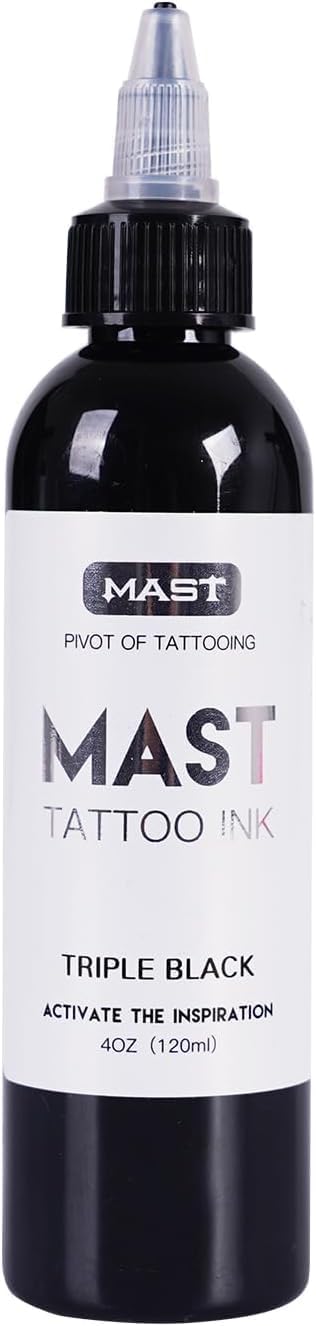 Mast 4oz Tattoo Ink Tripe Black Color - Premium Pro Tattoo Ink Bottle 120ml - Vegan Friendly Pigment for Lining&Shading