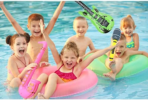 Kids Inflatable Props Blow Up Rock Star Pop Star Toys - 6Pcs Inflatable Rock Guitar Toy For Music Themed Parties Summer Fun Pool Party Photo Booth Props