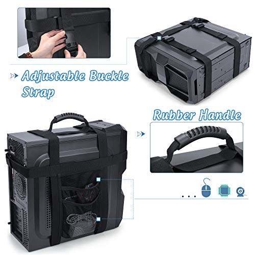 Trunab PC Tower Carrying Strap with Rubber Handle, Desktop Carrying Case Belt Computer Travel Holder with Pockets for Cable, Mouse, Ideal for Transporting On The Go - Patented Design by Trunab - Image 4