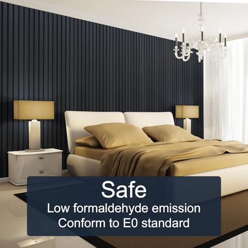 Image of NeatiEase Wood Panels for Wall, 4-Piece 94.5 inch x 11 inch Soundproof Wood Slat Wall Panel for Interior Wall Decor Noise Cancelling, Acoustic Wall Panels, Sound Absorbing Panel (Black)