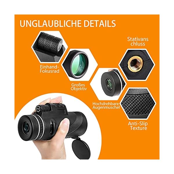 TYHJOY Monokular Teleskop, 10X50 HD Zoom Monokulare Fernglas mit Smartphone Halter und Stativ, Fernrohr Monocular Handy… – Bild 5