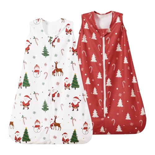Image of david's kids Micro Fleece Baby Sleep Sack 6-12 Months, Soft Warm Baby Wearable Blankets with 2-Way Zipper, 2 Pack Comfy Sleeping Bags for Infant Newborn Boys Girls Neutral, Medium Size, Christmas