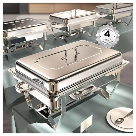 Chafing Dishes for Buffet 4 Pack, 9QT [No Fingers Cut] Roll Edge Designed Chafing Dish Buffet Set [Mirror-Like Polished Finish] Food Warmers for Parties, Birthday, Holiday Parties, Church Events, etc