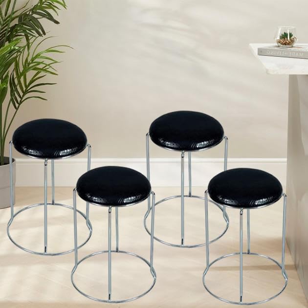 Image of NGFC Steel Stool for Indoor /Outdoor Use - Home, Medical, Hospital, Food, Doctor, Kitchen, Office, Cafe, Cafeteria - Metal Bar Chair (Cushion Round, Silver pk4)