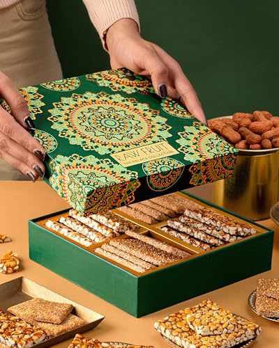Image of Hyperfoods Lohri Gifts Pack of 4 Gajak Gift Pack Lohri Gift Hamper Chikki Gift Hamper Makar Sakranti Gifts Hamper New Year Gifts Winter Delight Gajak 470 Grams Gift For New Year