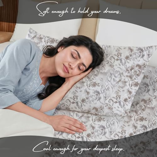 Image of LINENWALAS 100% Cotton 200 TC Double Fitted Sheet with 2 Pillow Covers | 360 Elastic Bedsheet with 4-8 inch Deep Pocket - Soft Breathable Bedding (72x72 inch, Sand Stone)