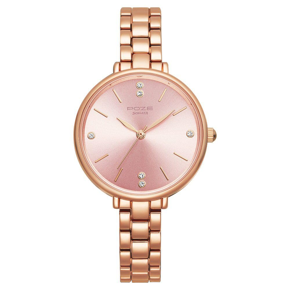 Sonata Poze Quartz Analog Pink Dial Metal Strap Watch for Women-SP80018WM01W (B0CW9WK4N8) Amazon Price History, Amazon Price Tracker