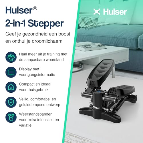 Hulser Stepper met display - Verstelbaar - Met weerstandsbanden - Home gym fitnessapparaat - Thuis sporten - Twist fitness - Swing - Mini cardio home trainer - Afbeelding 3