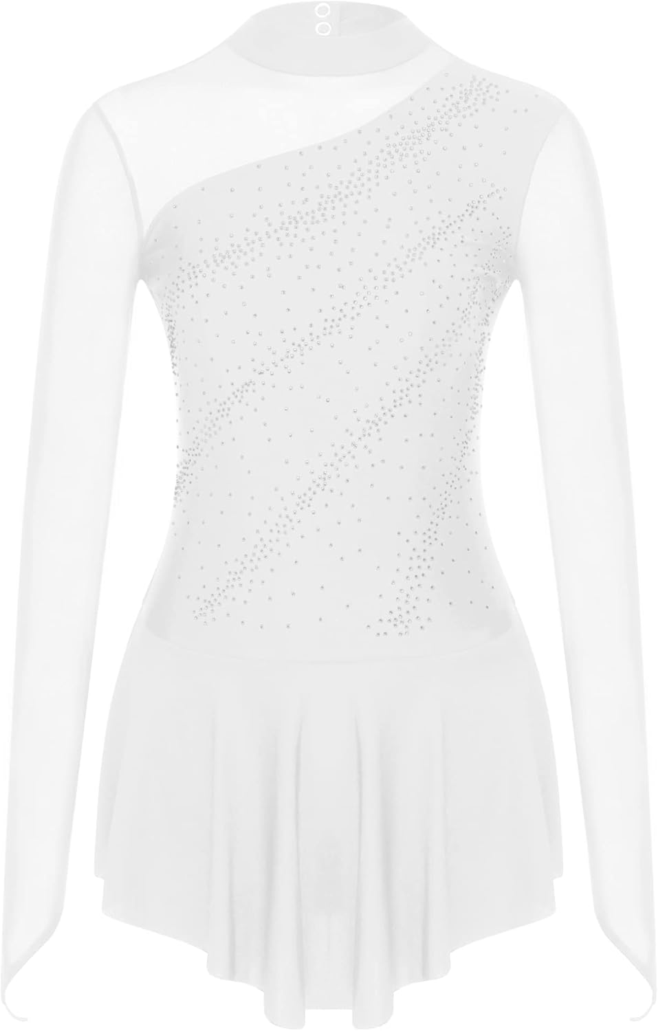 YEAHDOR Women's 2Pcs Long Sleeve Figure Skating Dress with Footed Tights Ice Skating Competition Costume