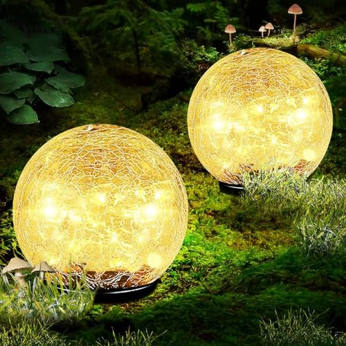 Coroor Garden Solar Ball Lights Outdoor Waterproof, 80 LED Cracked Glass Globe Solar Power Ground Lights for Path Yard Patio Lawn, Halloween Christmas Decoration Landscape Warm White(2 Pack 5.9'') by Coroor - Used condition - US$35.14