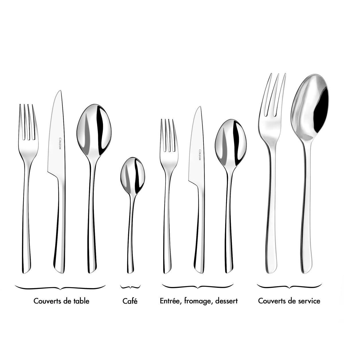 Couzon C25500B000320 Lot De 12 Fourchettes De Table Eole - Acier 18/10 Finition Miroir