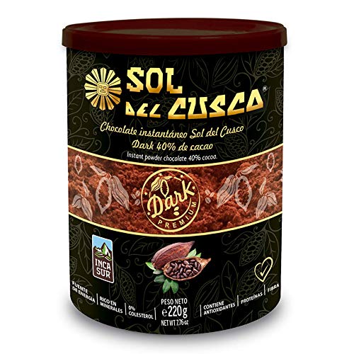 Inca Sur Sol del Cusco Instant Chocolate 40 % Dark Premium Powder ( Chocolate Instantaneo) 7.76 Oz. ( 220 g) Jar ( Pack of 1)