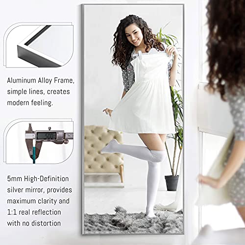 Image of NeuType 71 inchx32 inch Large Full Length Mirror Home Gym Mirror Aluminum Alloy Frame Floor Mirror Wall-Mounted Mirror for Living Room, Bedroom, Hanging or Leaning Against Wall, Sand Gray, No Stand