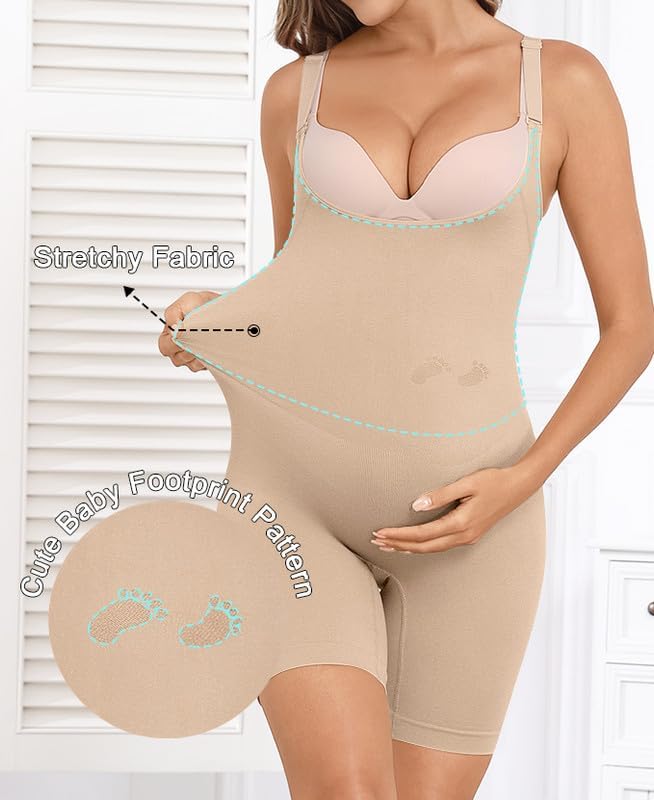 Women's Maternity Bodysuit Seamless Pregnancy Shapewear Shorts Under Dresses Belly Support - Image 2