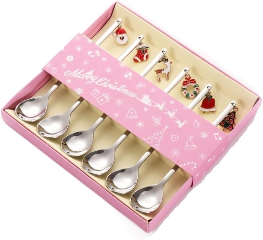 Spoons 6-Pack Christmas Stainless Steel Spoon Creative Simple Pendant Spoon Coffee Spoon Dessert Spoon Cake Spoon (Color : Gold, Size : 17cm*15.5cm*2cm)