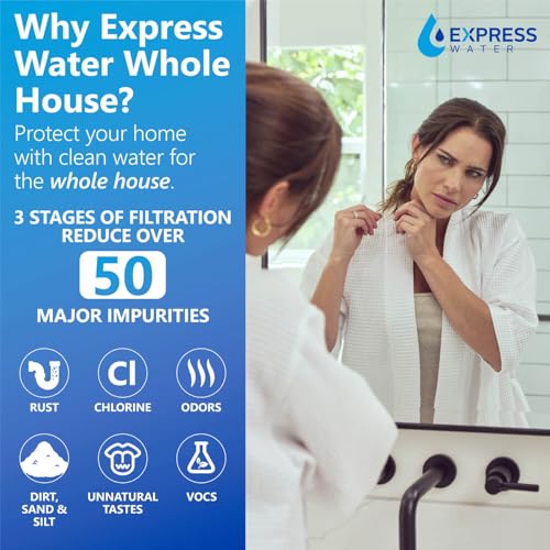 Image of Express Water Whole House Water Filter System | ESSENTIAL | 3 Stage Whole Home Filter, Top-Tier Filters Produce Overachieving H2O, Significantly Reduces Chlorine & Sulfur Smell /Taste, Healtheir Skin
