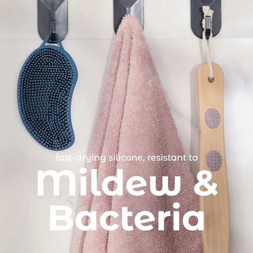 Image of MainBasics Exfoliating Silicone Body Scrubber Pro 2-in-1 Shower Scrubber for Body, Silicone Loofah and Body Exfoliator (Dark Blue, Body + Exfoliate)