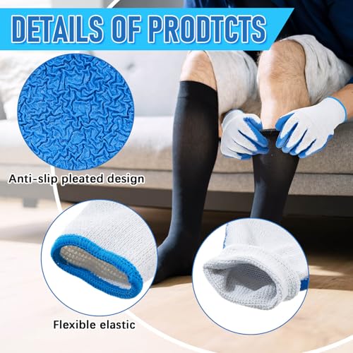 Sureio 3 Pairs Donning Gloves for Compression Stockings Gloves for Donning Gripping Compression Wear(Blue, White)4