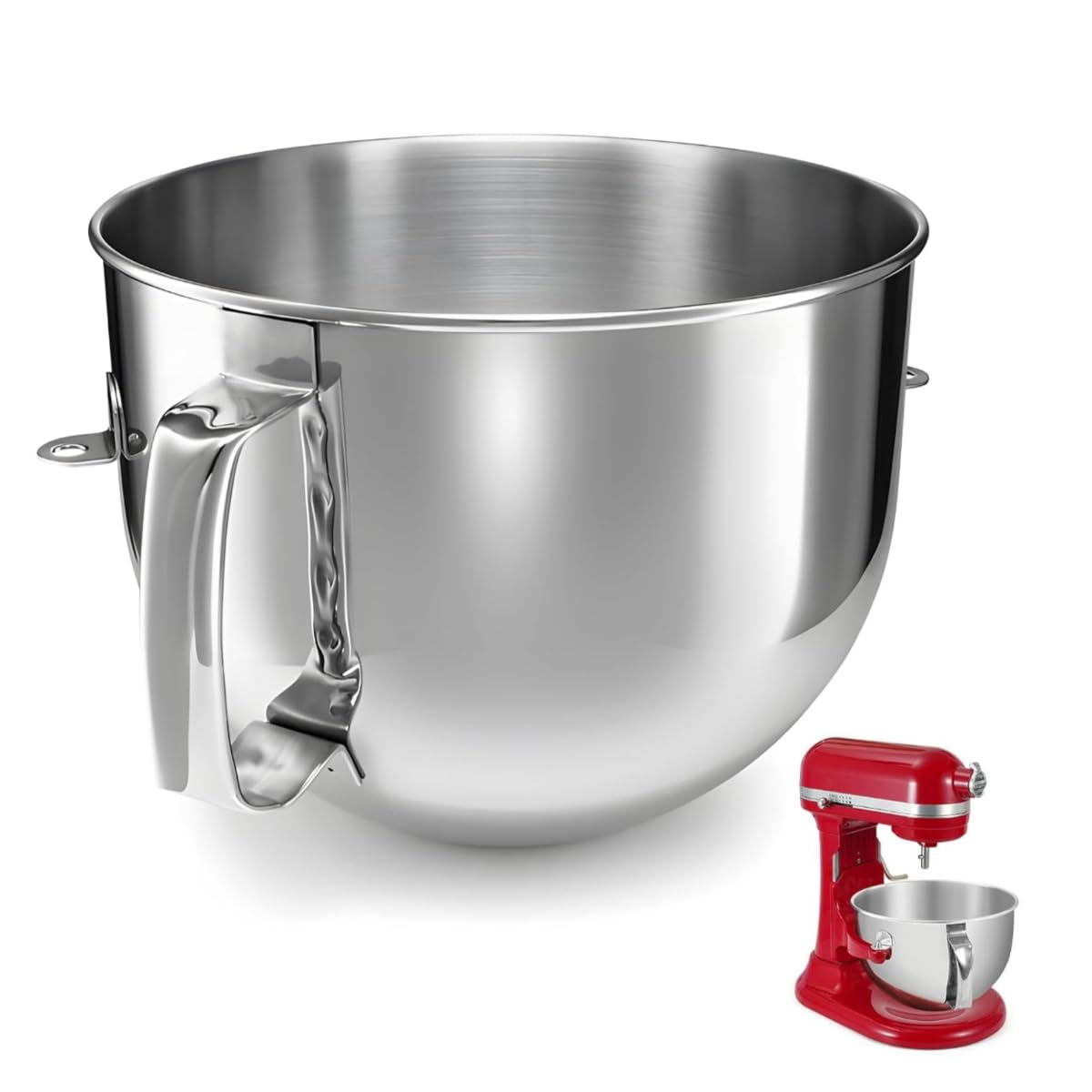 Cuenco mezclador de acero inoxidable de 7 cuartos para batidoras KitchenAid, cuenco de repuesto fuerte y duradero para KitchenAid con asa, apto para lavavajillas