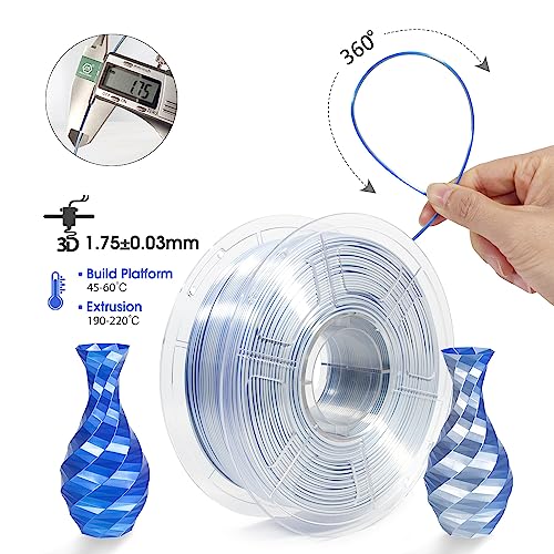 Image of iSANMATE PLA 3D Printer Filament, PLA Filament 1.75mm Dual Color Silk PLA, Silk Blue Silver 3D Printing Filament,1 kg Spool