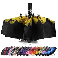 LANBRELLA Umbrella Reverse Travel Umbrellas Windproof Compact Folding - Sunflower