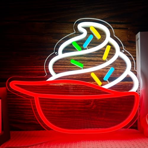 Image of Ice Cream Neon Sign ice cream neon light ice cream signs for wall decor Business Store Cafe Drink Shop calssroom Restaurant Decor Adjust Brightness