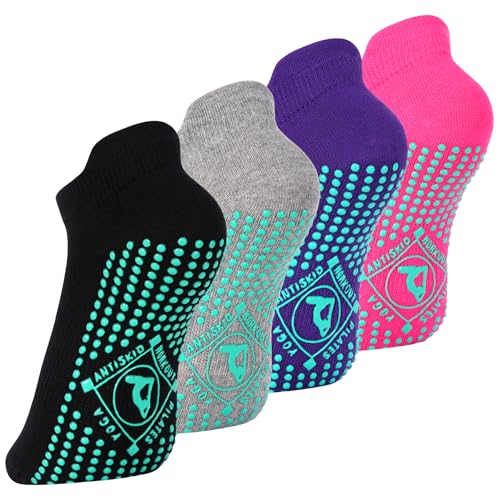 Image of ELUTONG Pilates Non Slip Grip Socks for Women 1-4 Pairs Yoga Barre Ballet Workout Hospital Grippy Sock