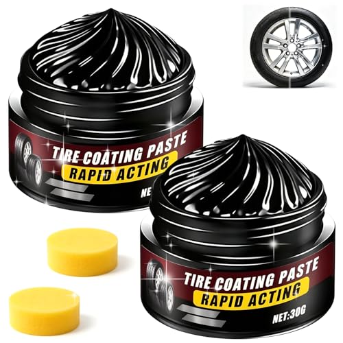 Premium Tire Coating & Trim Restorer Tire Coating Paste Rapid Acting with Sponge Long-Lasting Ceramic Coating&UVProtection Bring Back the Original Deep Black Shine to Rubber and Plastic (2PCS)