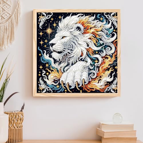 Image of AiYuanzsh 5D Special Shaped Diamond Painting Kit - Mighty King Lion Design, Unique Crystal Rhinestone Diamond Art Set for Beginners and Adults, Perfect for Home Wall Decor and Holiday Gifts