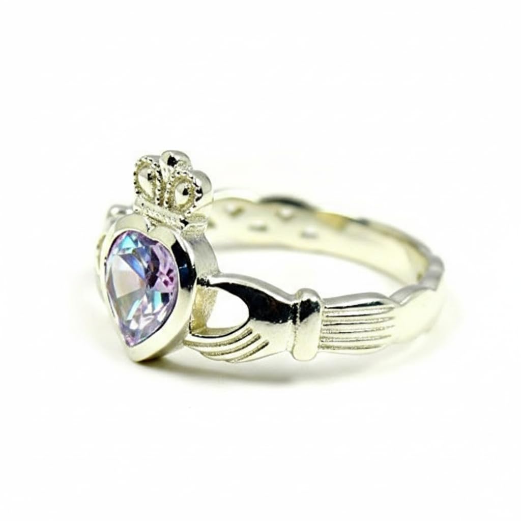 Elige tu color de piedra natural irlandesa Claddagh anillo de plata para amor de amistad, tallas de la H a la Z